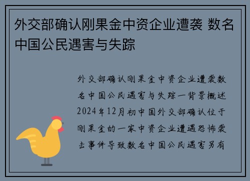 外交部确认刚果金中资企业遭袭 数名中国公民遇害与失踪