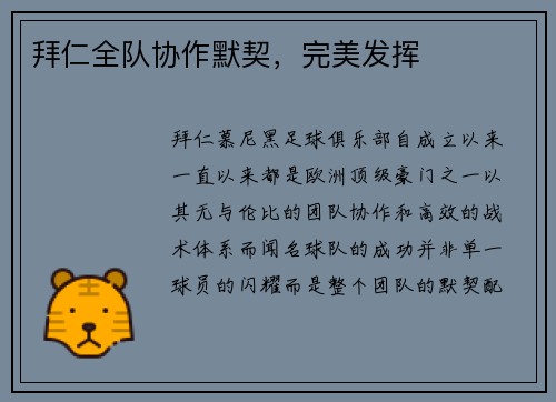 拜仁全队协作默契，完美发挥