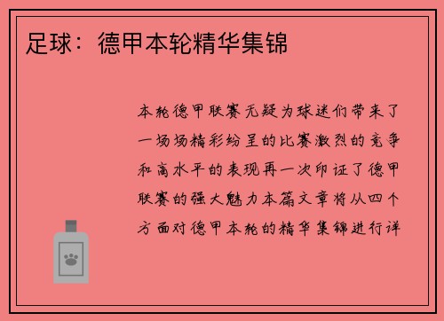 足球：德甲本轮精华集锦
